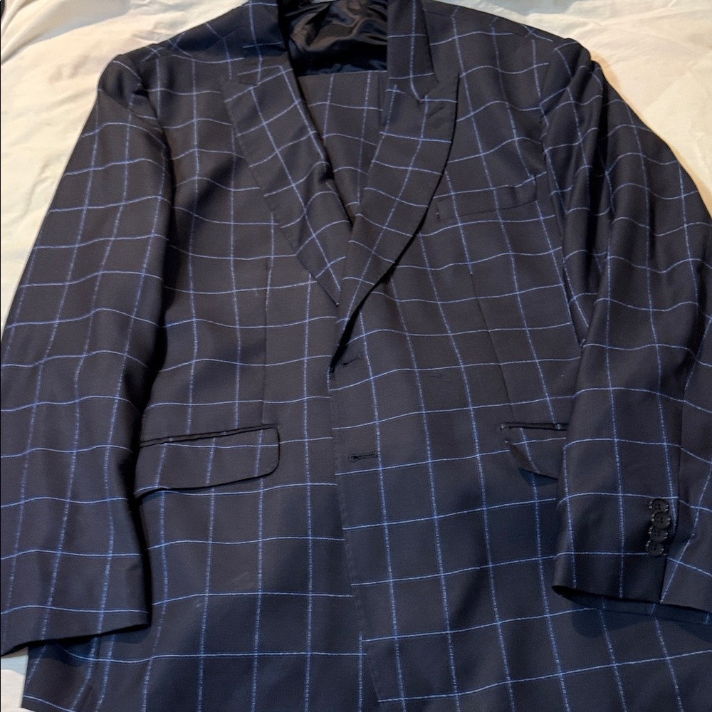 Paul Fredrick Dark Blue Windowpane Blazer